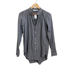 NWT LOFT Women’s Gray White Polka Dot Long Sleeve Button Up Blouse Size XS